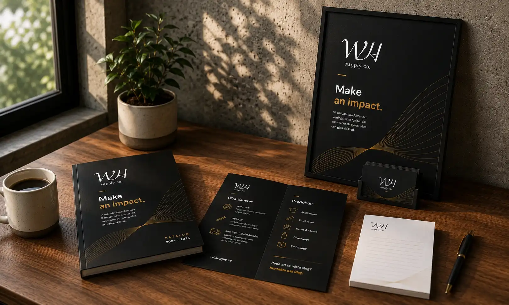 Printed marketing materials including brochures, catalogues, business cards and stationery from WH Supply Co.