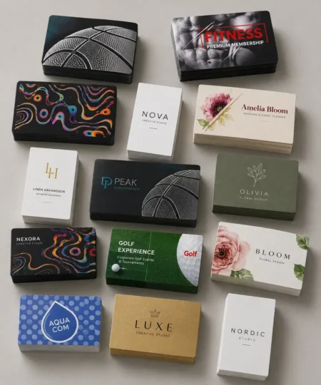 Custom printed business cards in various paper finishes and designs