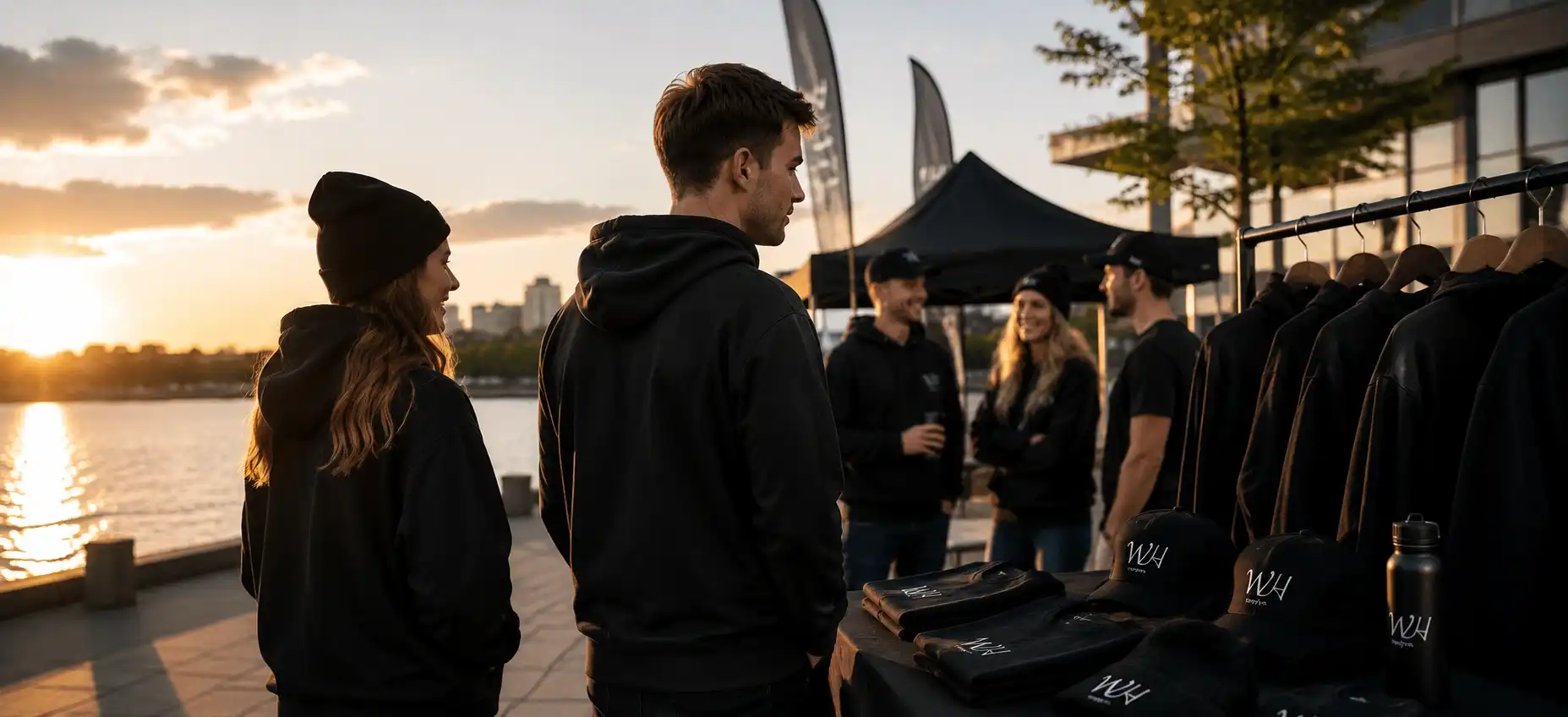 People wearing branded clothing at a WH Supply event