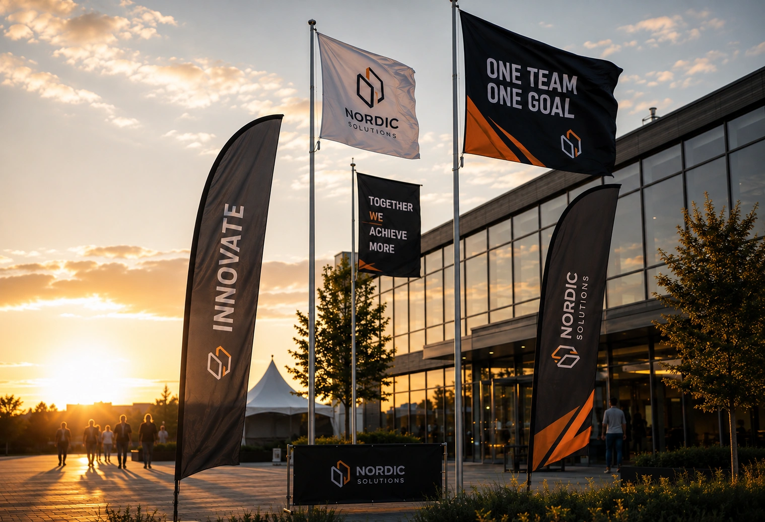 Branded flags creating visibility at events and exhibitions
