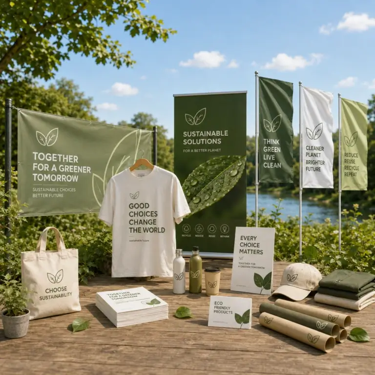 Sustainable promotional products and event materials for businesses.